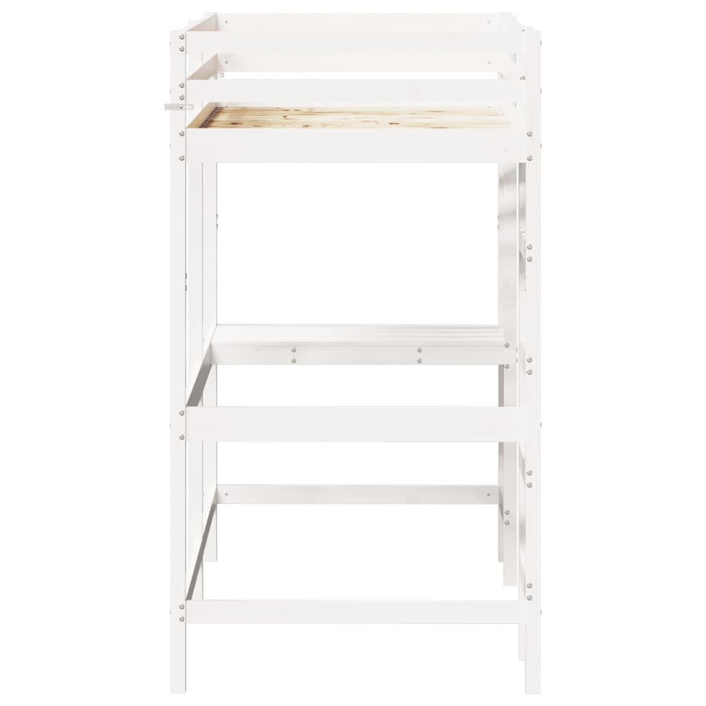 vidaXL Letto Soppalco con Scrivania Bianco 90x200 cm Massello Pino