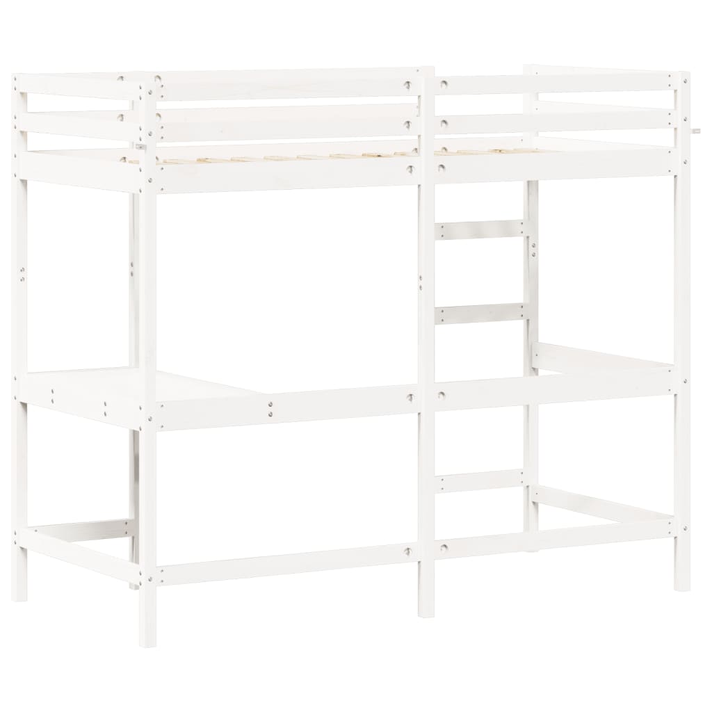 vidaXL Letto Soppalco con Scrivania Bianco 90x200 cm Massello Pino