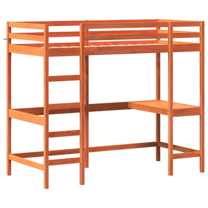 vidaXL Letto Soppalco con Scrivania Marrone Cera 90x200 cm Legno Pino