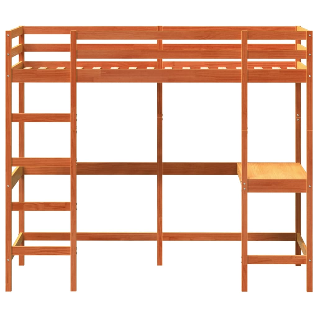 vidaXL Letto Soppalco con Scrivania Marrone Cera 90x200 cm Legno Pino