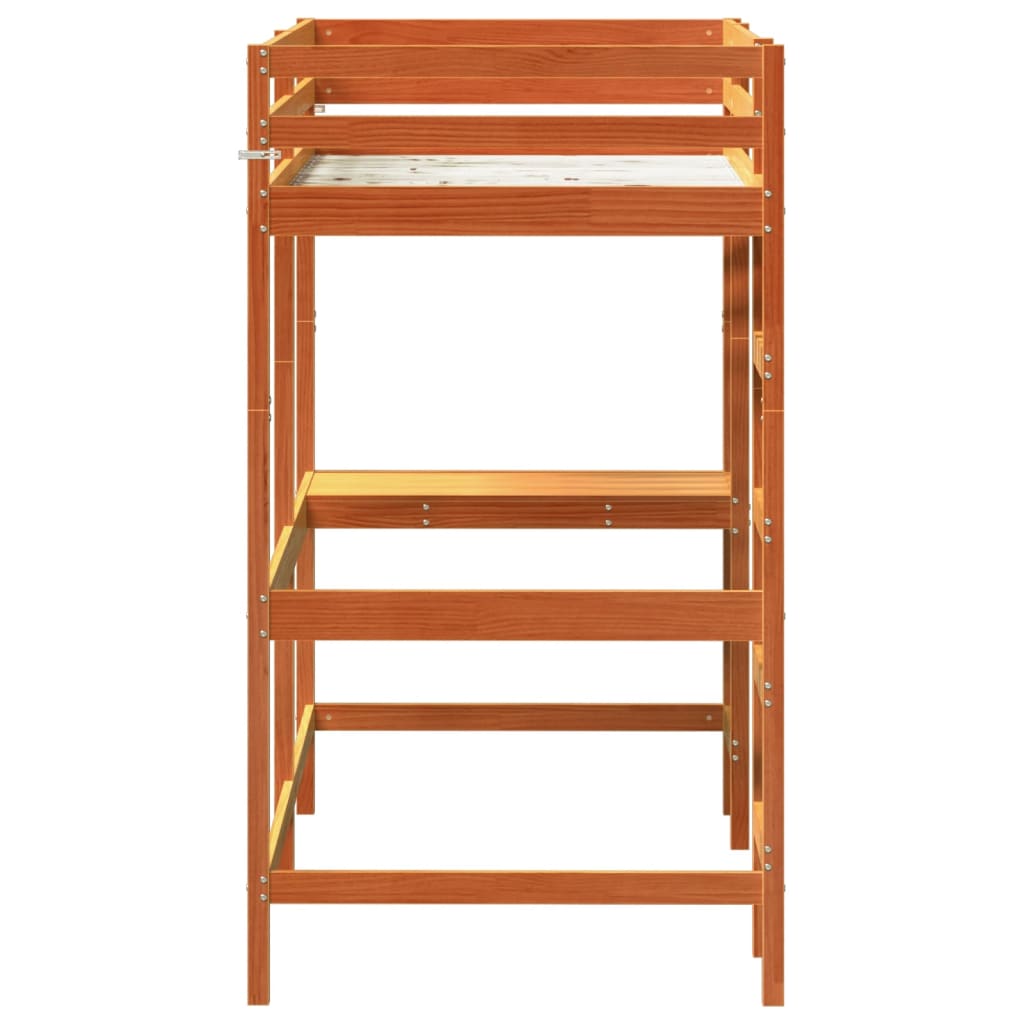 vidaXL Letto Soppalco con Scrivania Marrone Cera 90x200 cm Legno Pino