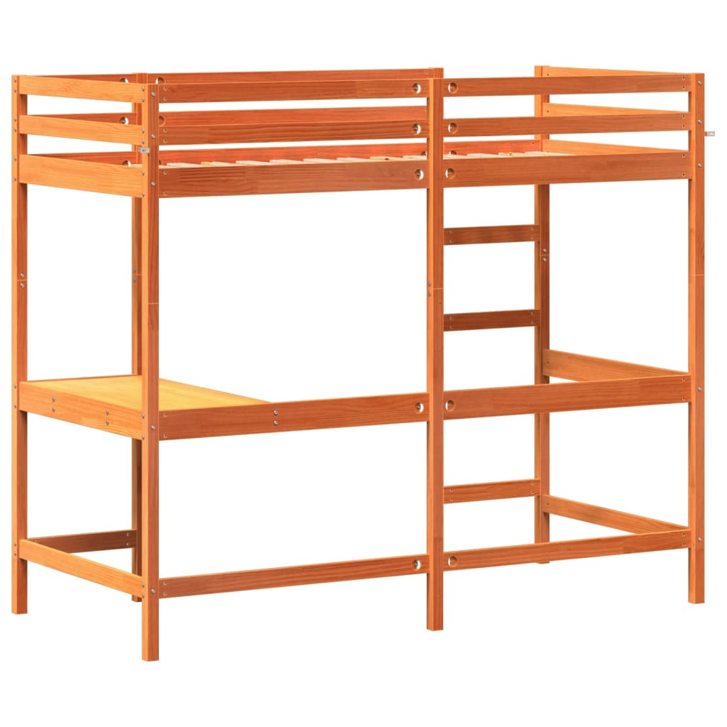 vidaXL Letto Soppalco con Scrivania Marrone Cera 90x200 cm Legno Pino