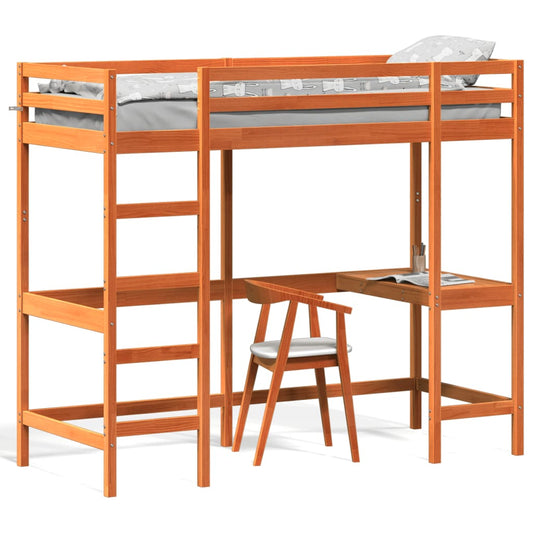 vidaXL Letto Soppalco con Scrivania Marrone Cera 80x200 cm Legno Pino VIDAXL