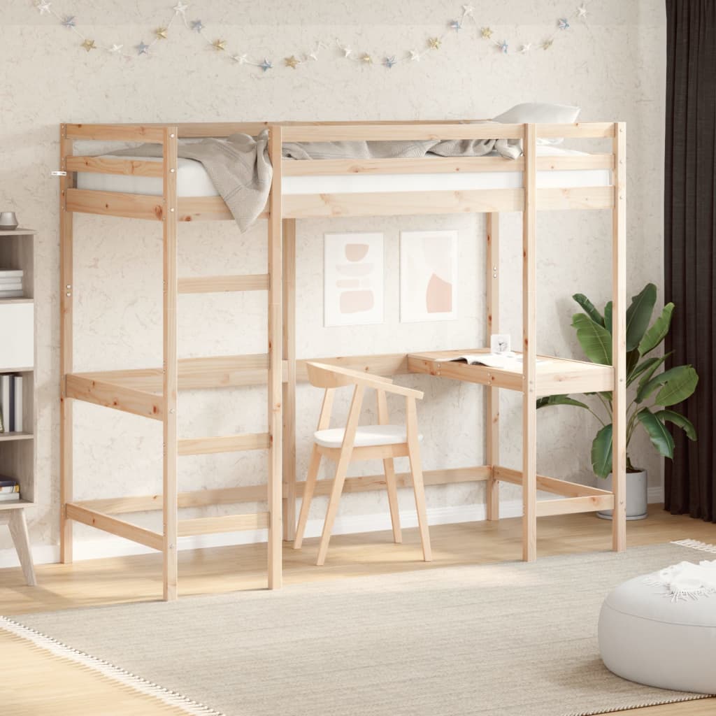 vidaXL Letto Soppalco con Scrivania 90x190 cm Legno Massello Pino