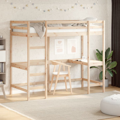 vidaXL Letto Soppalco con Scrivania 90x190 cm Legno Massello Pino