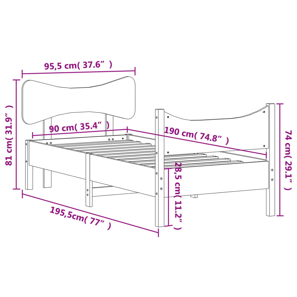 vidaXL Letto senza Materasso Marrone Cera 90x190 cm in Legno di Pino VIDAXL