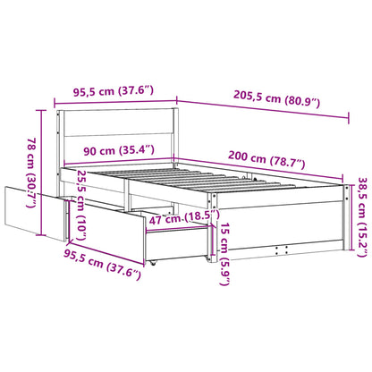 vidaXL Letto senza Materasso Marrone Cera 90x200 cm Legno di Pino VIDAXL