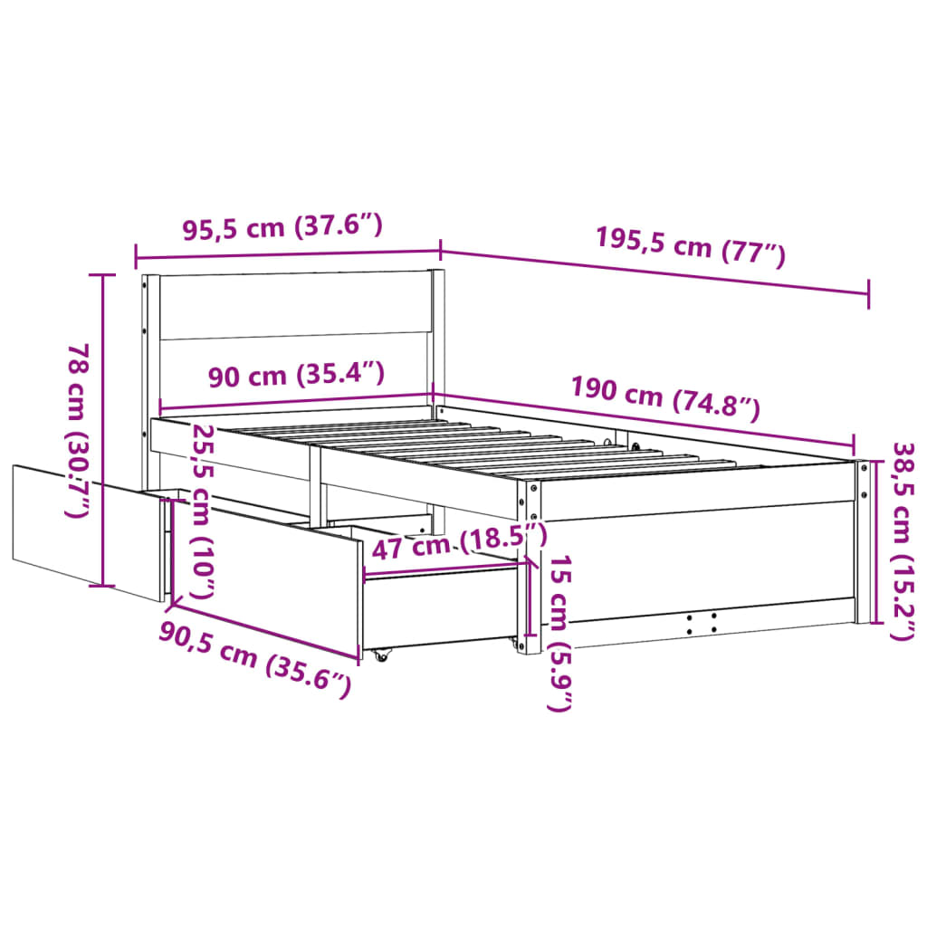 vidaXL Letto senza Materasso Marrone Cera 90x190 cm in Legno di Pino VIDAXL