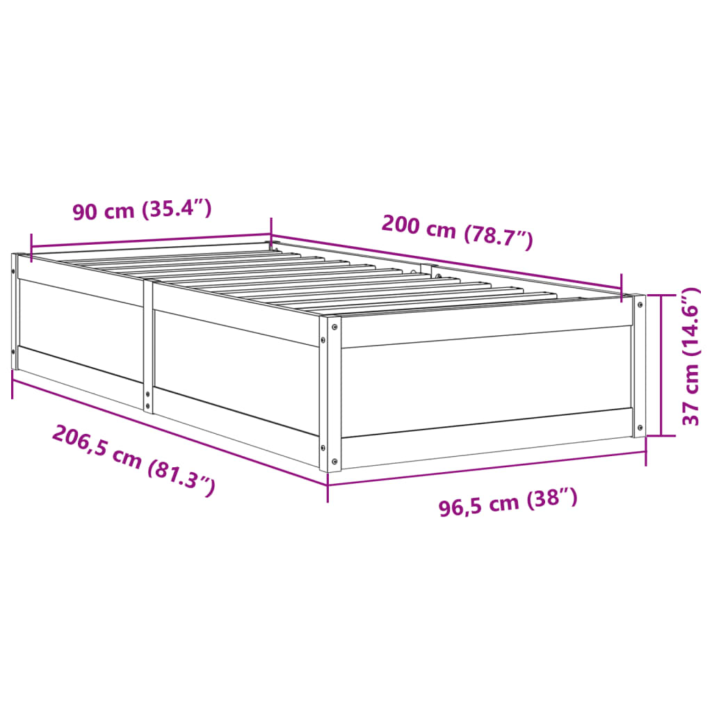 vidaXL Letto senza Materasso Marrone Cera 90x200 cm Legno di Pino VIDAXL