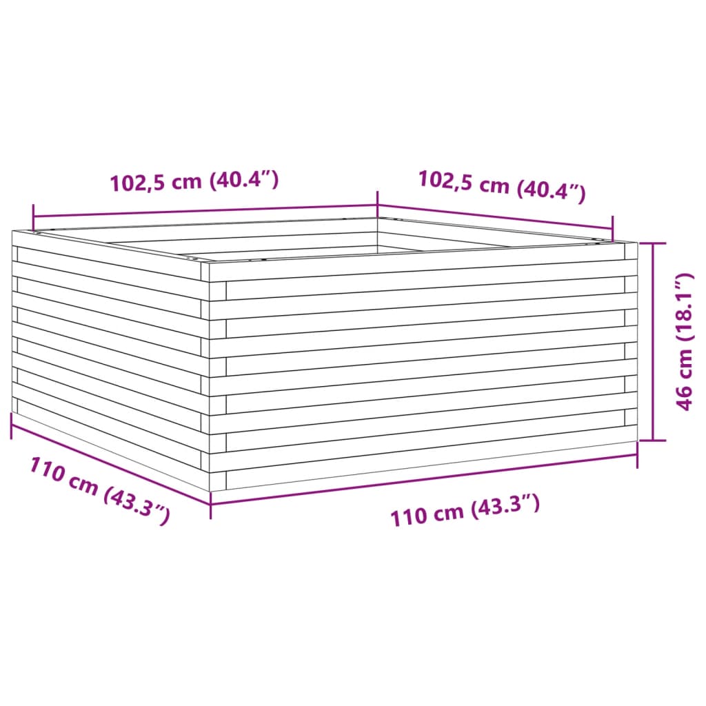 vidaXL Fioriera Giardino Marrone Cera 110x110x46cm Legno Massello Pino