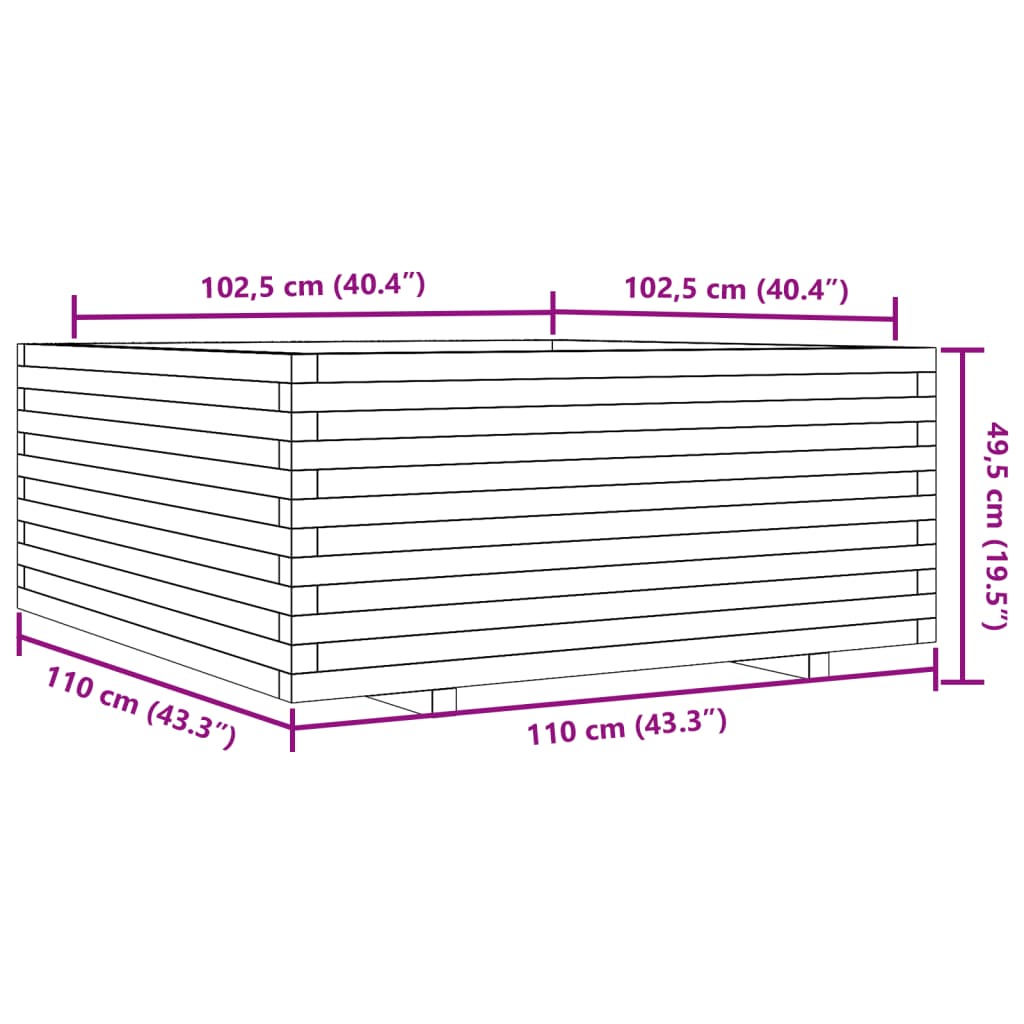 vidaXL Fioriera Giardino Marrone Cera 110x110x49,5 Legno Massello Pino