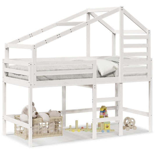 vidaXL Letto Soppalco con Scala e Tetto Bianco 80x200 cm Massello Pino