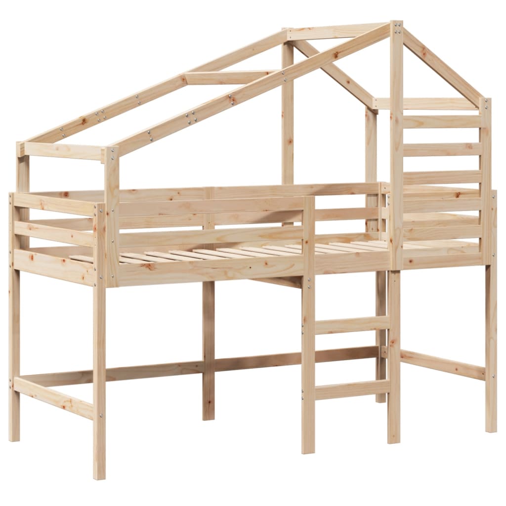 vidaXL Letto Soppalco con Scala e Tetto 90x200 cm Legno Massello Pino VIDAXL