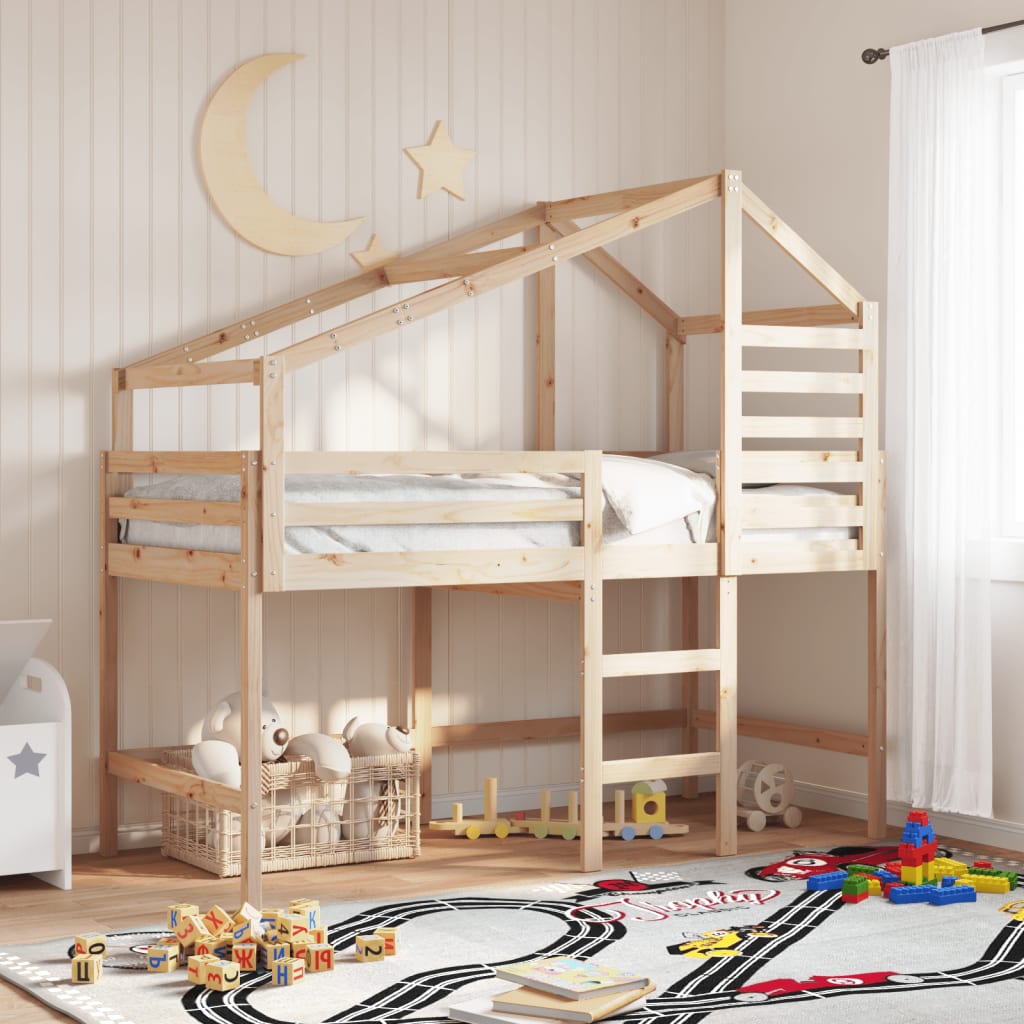 vidaXL Letto Soppalco con Scala e Tetto 90x200 cm Legno Massello Pino VIDAXL