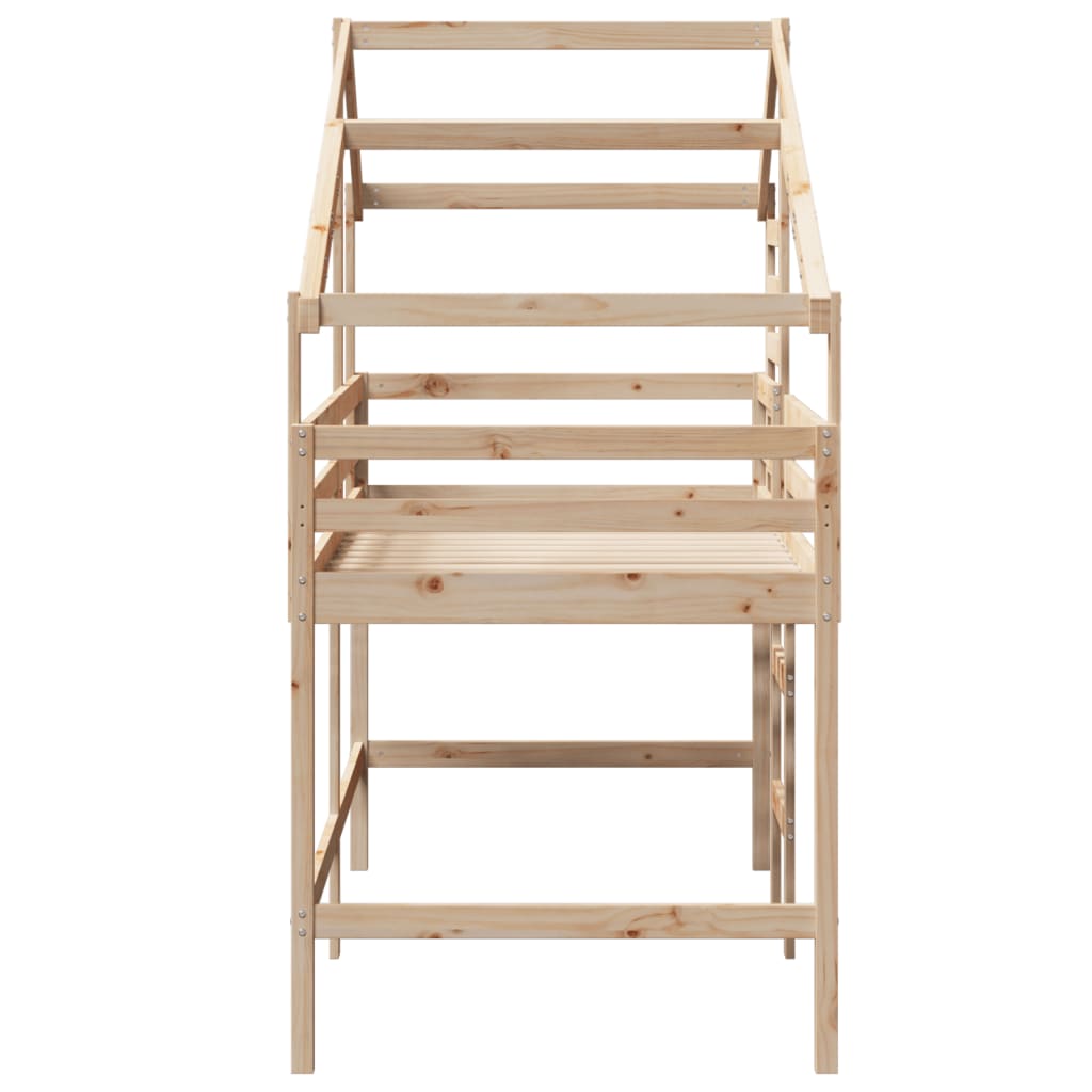 vidaXL Letto Soppalco con Scala e Tetto 90x200 cm Legno Massello Pino VIDAXL