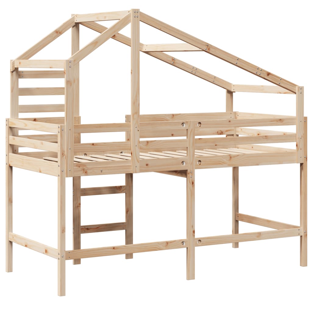 vidaXL Letto Soppalco con Scala e Tetto 90x200 cm Legno Massello Pino VIDAXL