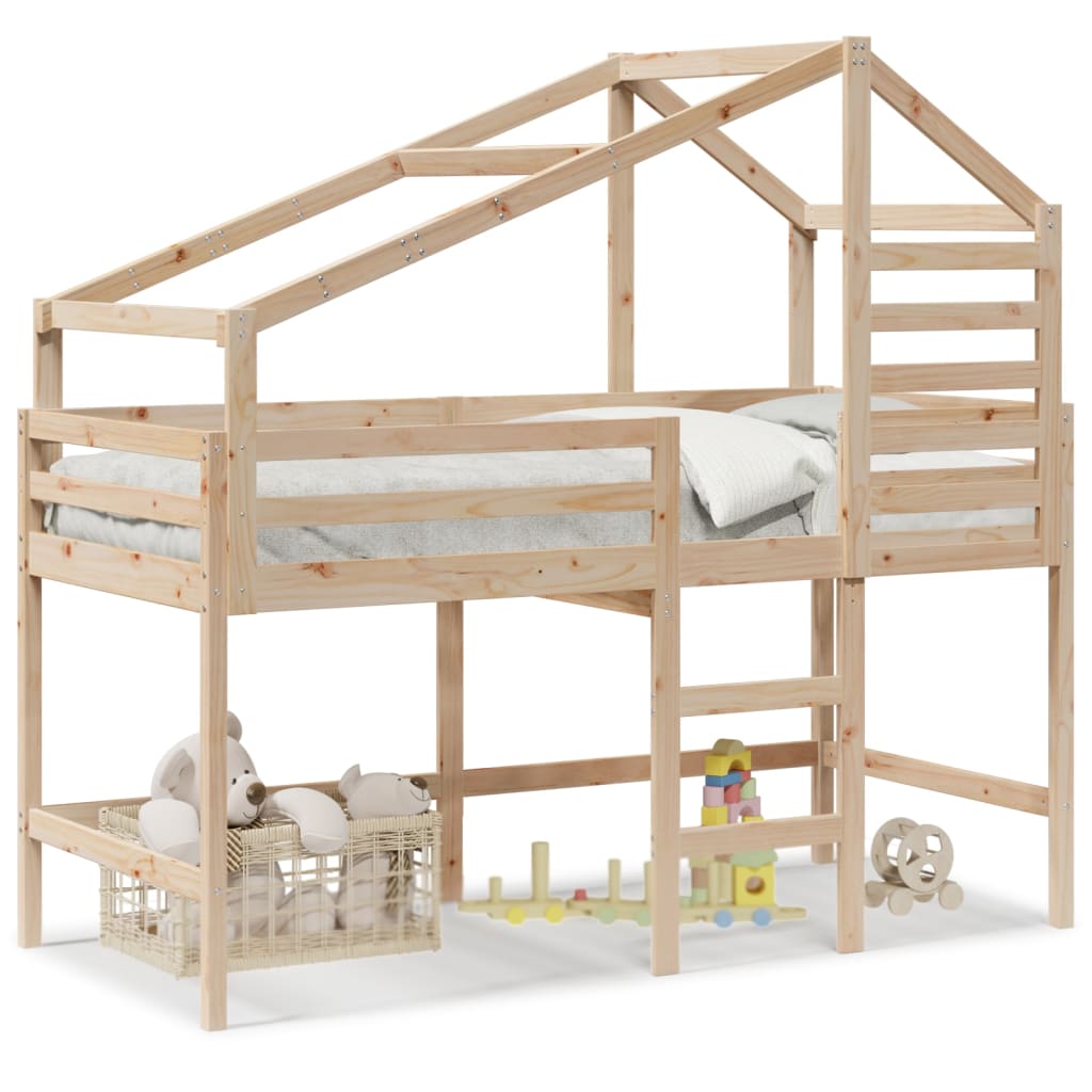 vidaXL Letto Soppalco con Scala e Tetto 90x200 cm Legno Massello Pino VIDAXL