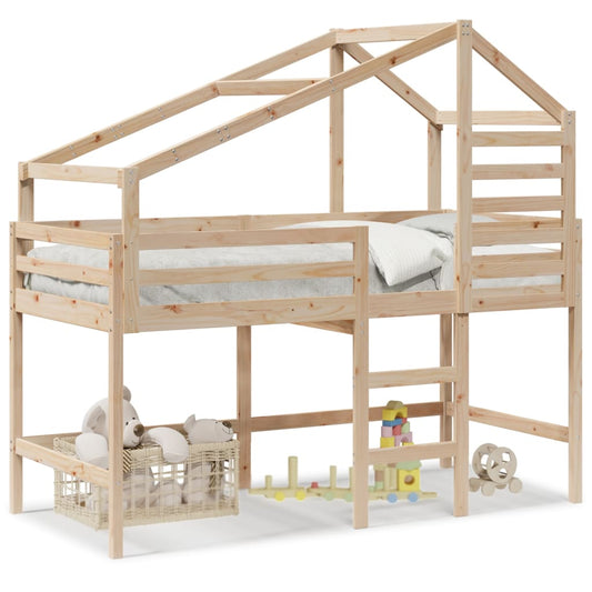 vidaXL Letto Soppalco con Scala e Tetto 90x200 cm Legno Massello Pino VIDAXL