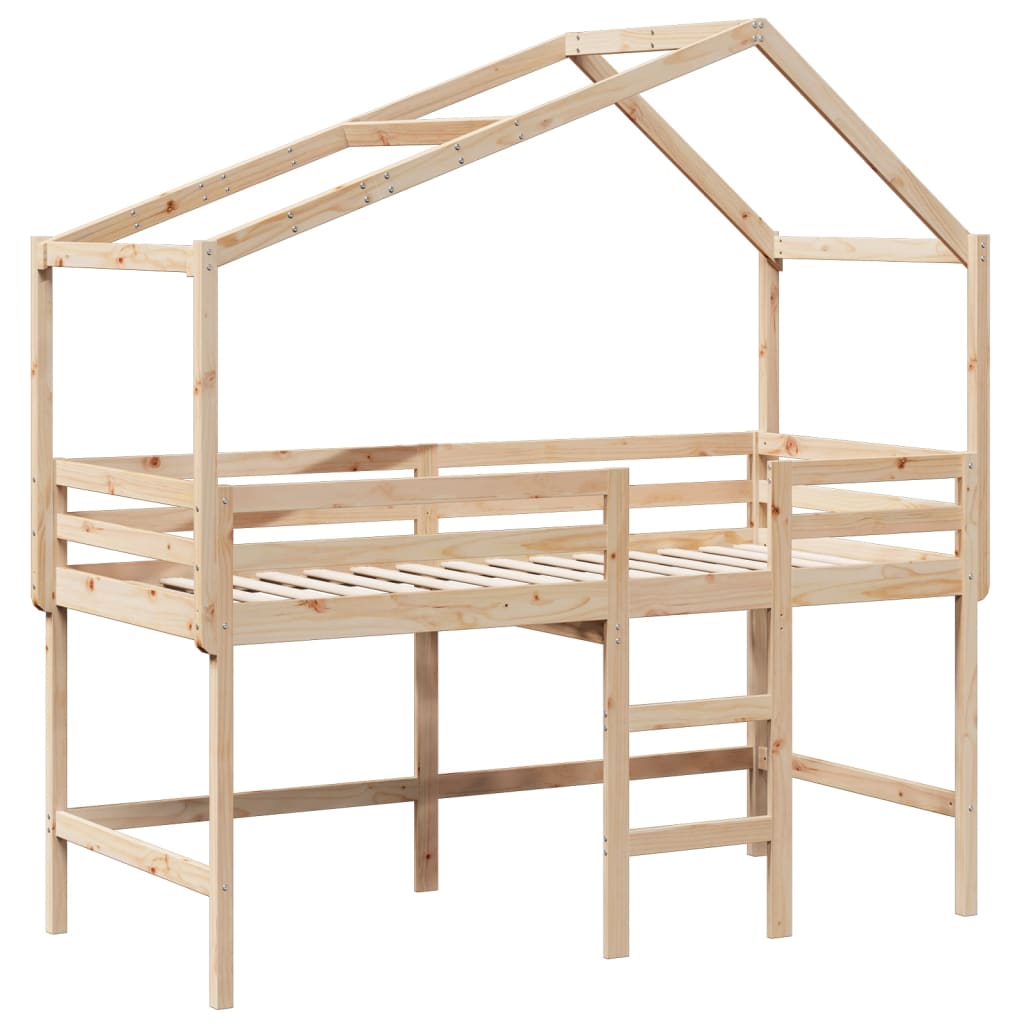 vidaXL Letto Soppalco con Scala e Tetto 90x200 cm Legno Massello Pino VIDAXL