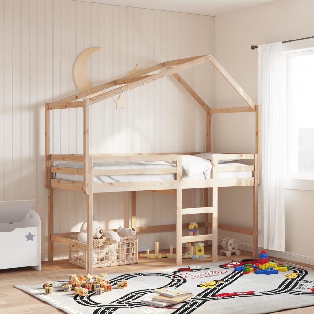 vidaXL Letto Soppalco con Scala e Tetto 90x200 cm Legno Massello Pino VIDAXL