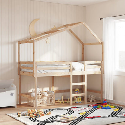 vidaXL Letto Soppalco con Scala e Tetto 90x200 cm Legno Massello Pino VIDAXL
