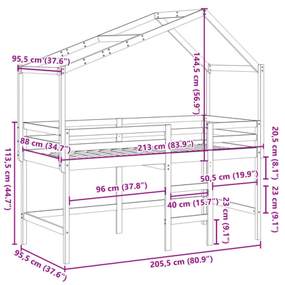 vidaXL Letto Soppalco con Scala e Tetto 90x200 cm Legno Massello Pino VIDAXL