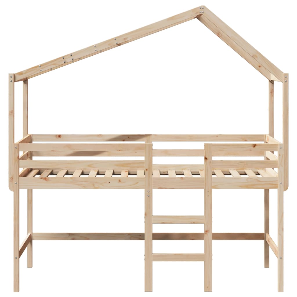 vidaXL Letto Soppalco con Scala e Tetto 90x200 cm Legno Massello Pino VIDAXL