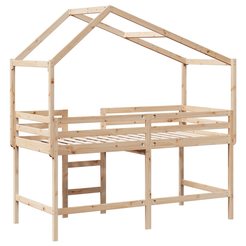 vidaXL Letto Soppalco con Scala e Tetto 90x200 cm Legno Massello Pino VIDAXL