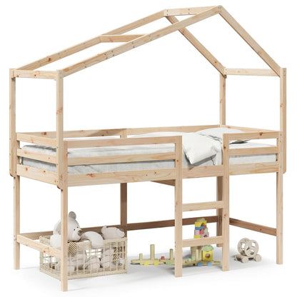 vidaXL Letto Soppalco con Scala e Tetto 90x200 cm Legno Massello Pino VIDAXL