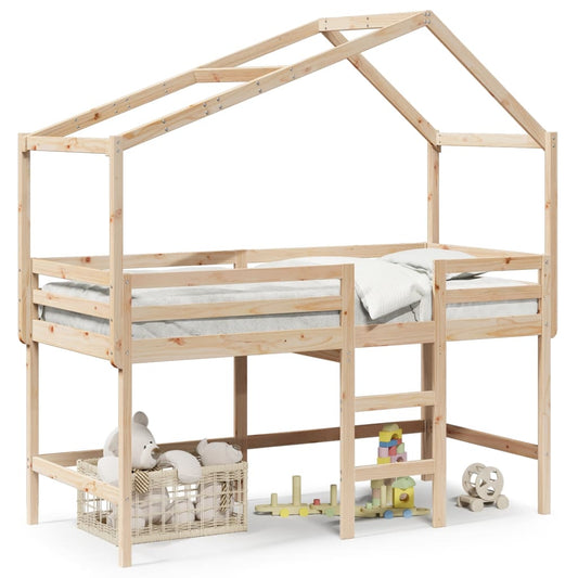 vidaXL Letto Soppalco con Scala e Tetto 90x200 cm Legno Massello Pino VIDAXL