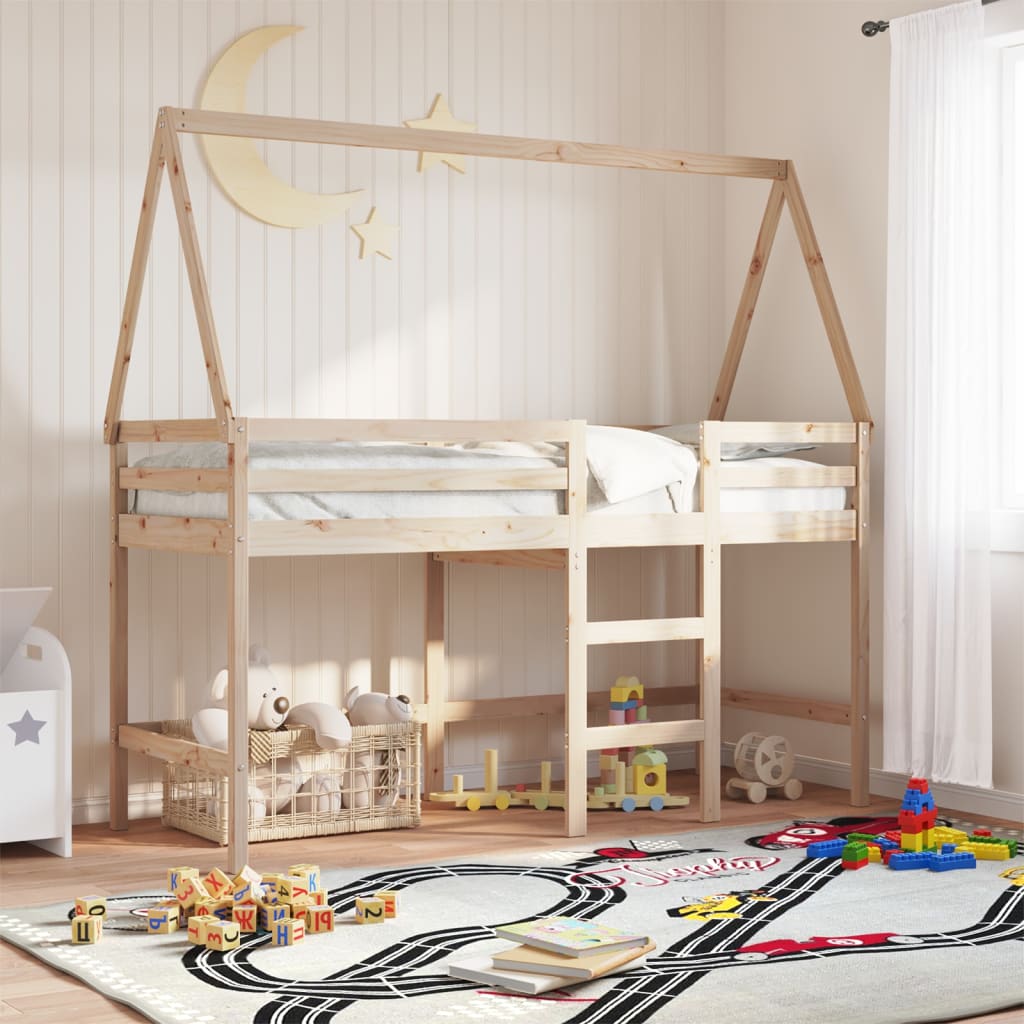 vidaXL Letto Soppalco con Scala e Tetto 90x200 cm Legno Massello Pino