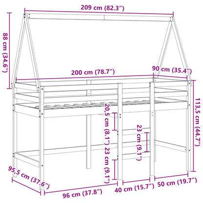 vidaXL Letto Soppalco con Scala e Tetto 90x200 cm Legno Massello Pino