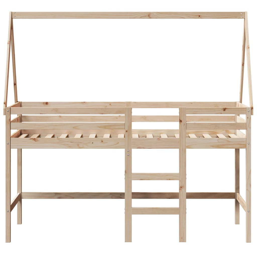 vidaXL Letto Soppalco con Scala e Tetto 90x200 cm Legno Massello Pino