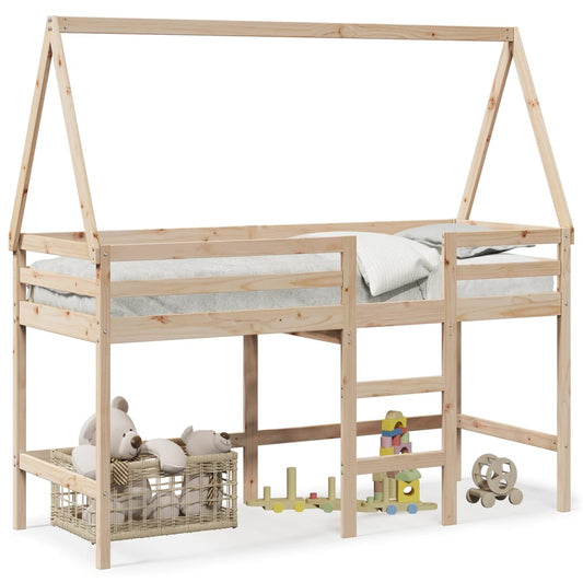 vidaXL Letto Soppalco con Scala e Tetto 90x200 cm Legno Massello Pino
