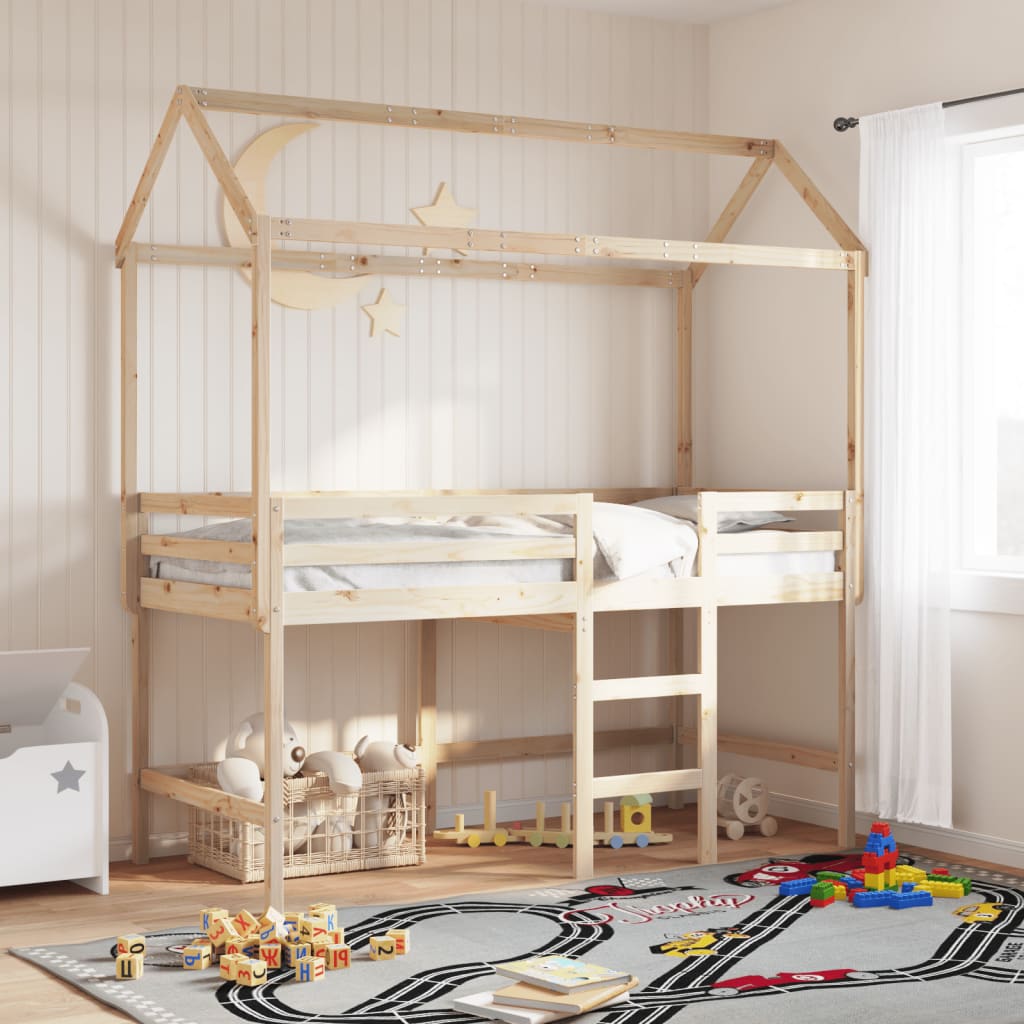 vidaXL Letto Soppalco con Scala e Tetto 90x200 cm Legno Massello Pino