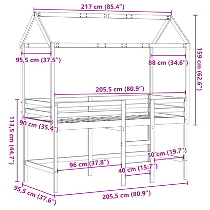 vidaXL Letto Soppalco con Scala e Tetto 90x200 cm Legno Massello Pino