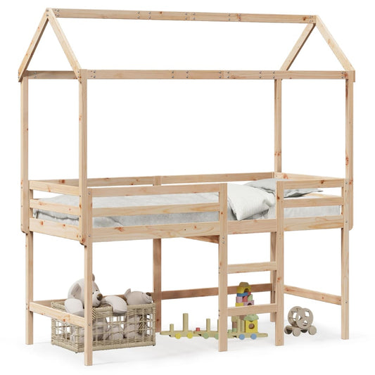 vidaXL Letto Soppalco con Scala e Tetto 90x200 cm Legno Massello Pino