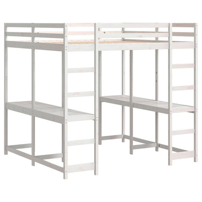 vidaXL Letto Soppalco Scrivania e Scala Bianco 200x200cm Massello Pino
