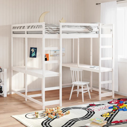 vidaXL Letto Soppalco Scrivania e Scala Bianco 200x200cm Massello Pino