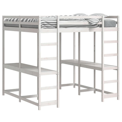 vidaXL Letto Soppalco Scrivania e Scala Bianco 200x200cm Massello Pino