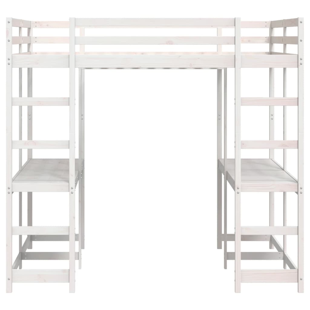 vidaXL Letto Soppalco Scrivania e Scala Bianco 200x200cm Massello Pino
