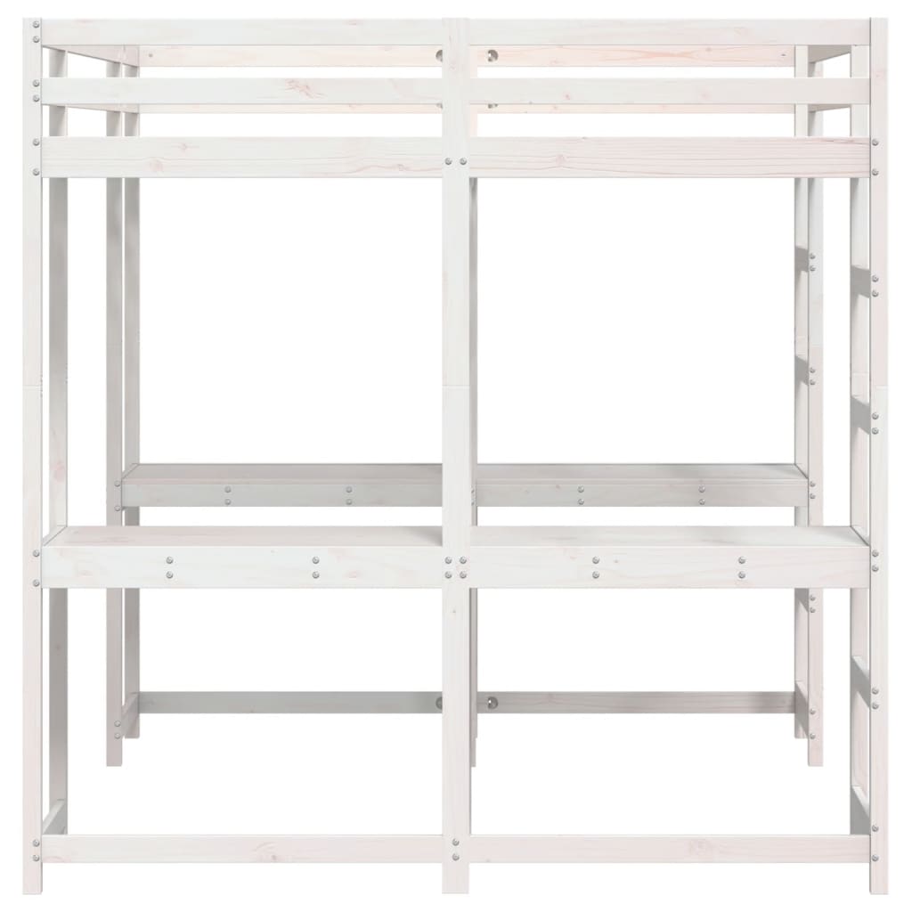 vidaXL Letto Soppalco Scrivania e Scala Bianco 200x200cm Massello Pino
