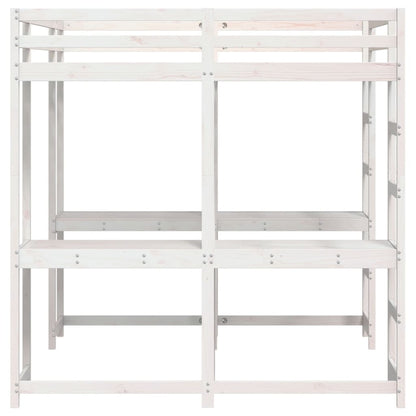 vidaXL Letto Soppalco Scrivania e Scala Bianco 200x200cm Massello Pino