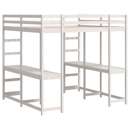 vidaXL Letto Soppalco Scrivania e Scala Bianco 200x200cm Massello Pino
