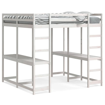 vidaXL Letto Soppalco Scrivania e Scala Bianco 200x200cm Massello Pino