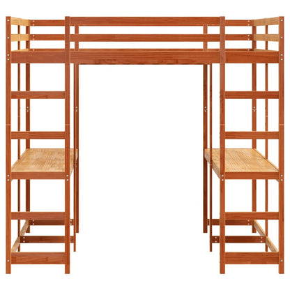 vidaXL Letto Soppalco Scrivania e Scala Marrone Cera 160x200cm Pino