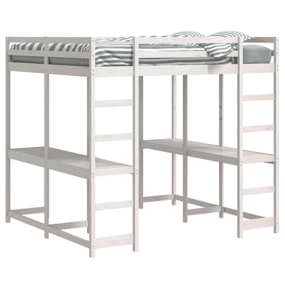 vidaXL Letto Soppalco Scrivania e Scala Bianco 140x200cm Massello Pino