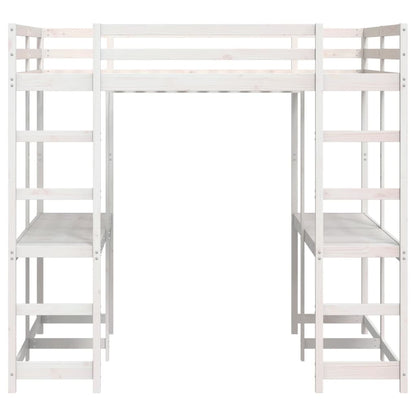 vidaXL Letto Soppalco Scrivania e Scala Bianco 140x200cm Massello Pino