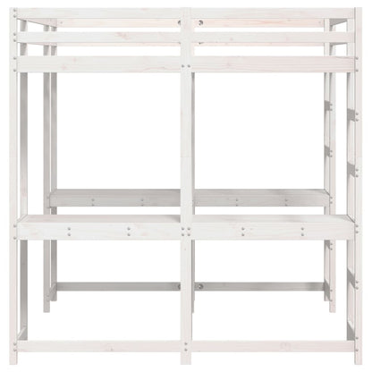 vidaXL Letto Soppalco Scrivania e Scala Bianco 140x200cm Massello Pino