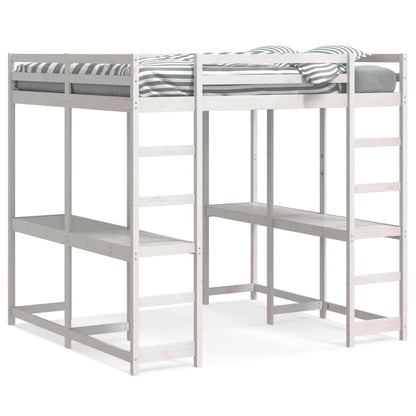 vidaXL Letto Soppalco Scrivania e Scala Bianco 140x200cm Massello Pino